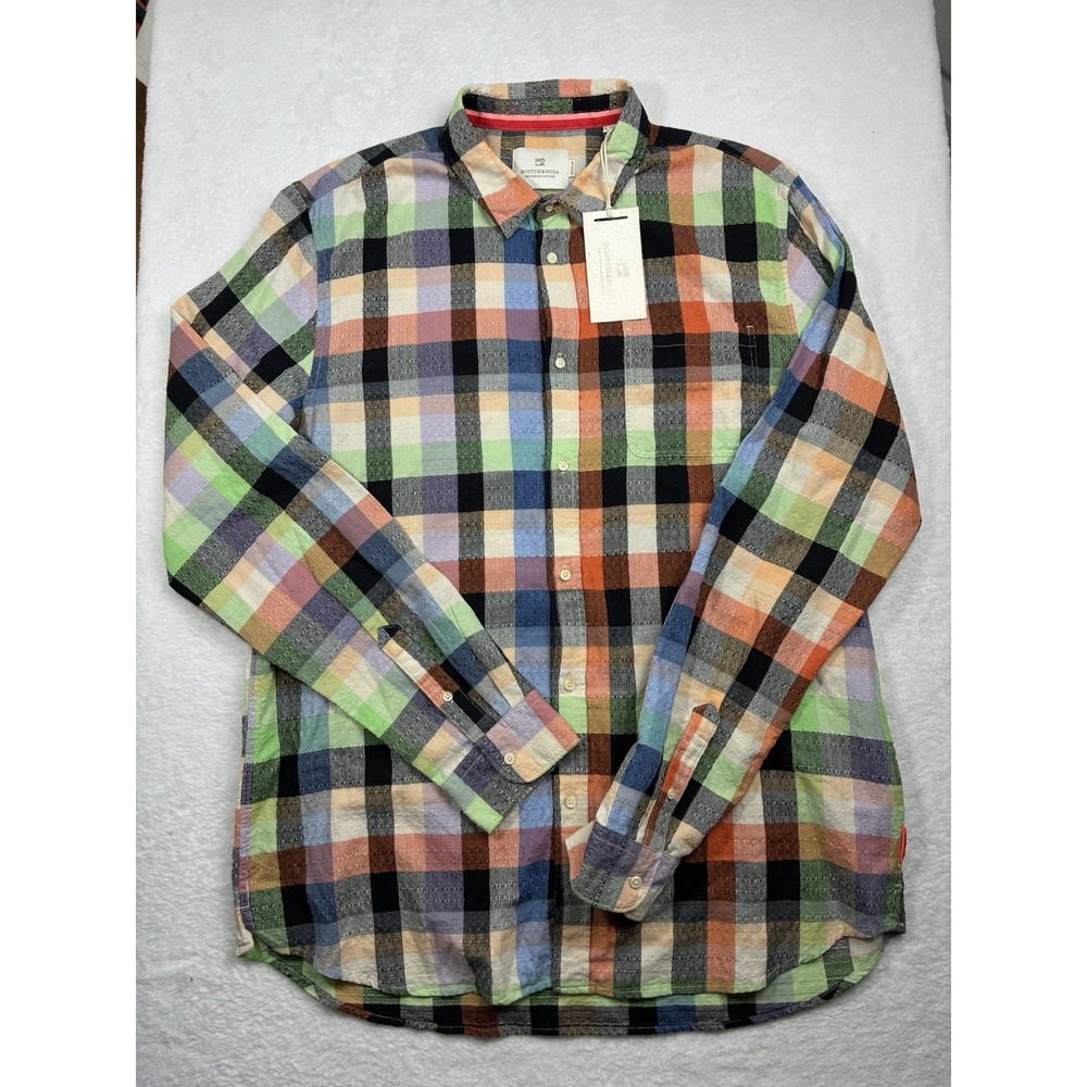 Scotch & Soda Amsterdam Men Shirt Squared Print Multicolor Long Sleeve XXL NWT